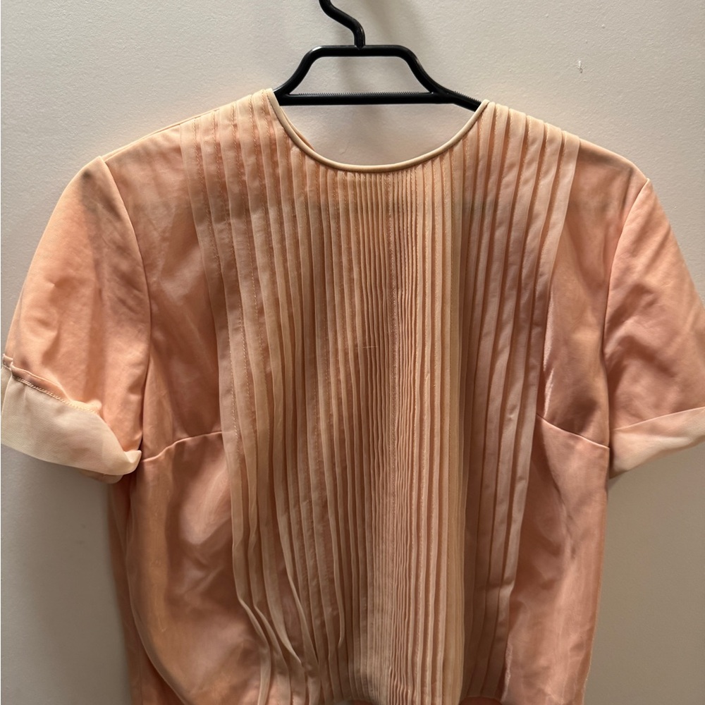 Vintage Cropped Peach Pleated Women's Top
